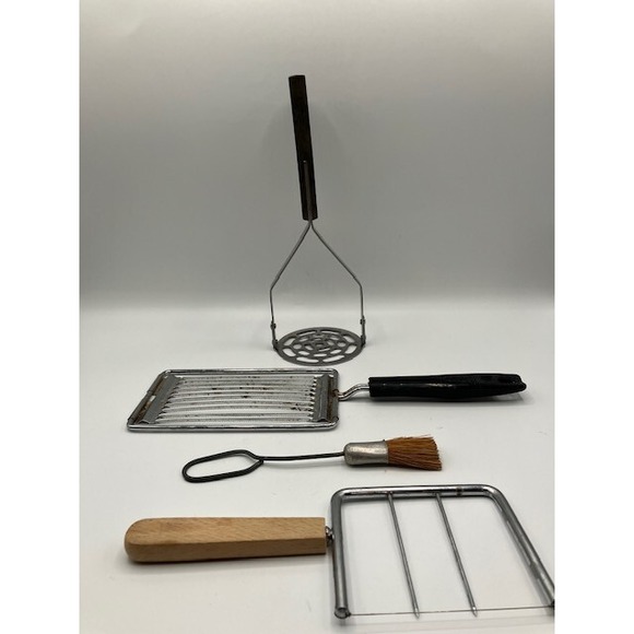 Other - Four Vintage Kitche Utensils Pastry Brush Potato Masher Cheese & Tomato Slicers